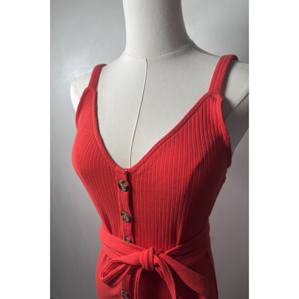 Lovers and Friends Red Strappy Button Tie-Waist Mini Dress Beach Vacation Sz XS - Picture 2 of 4